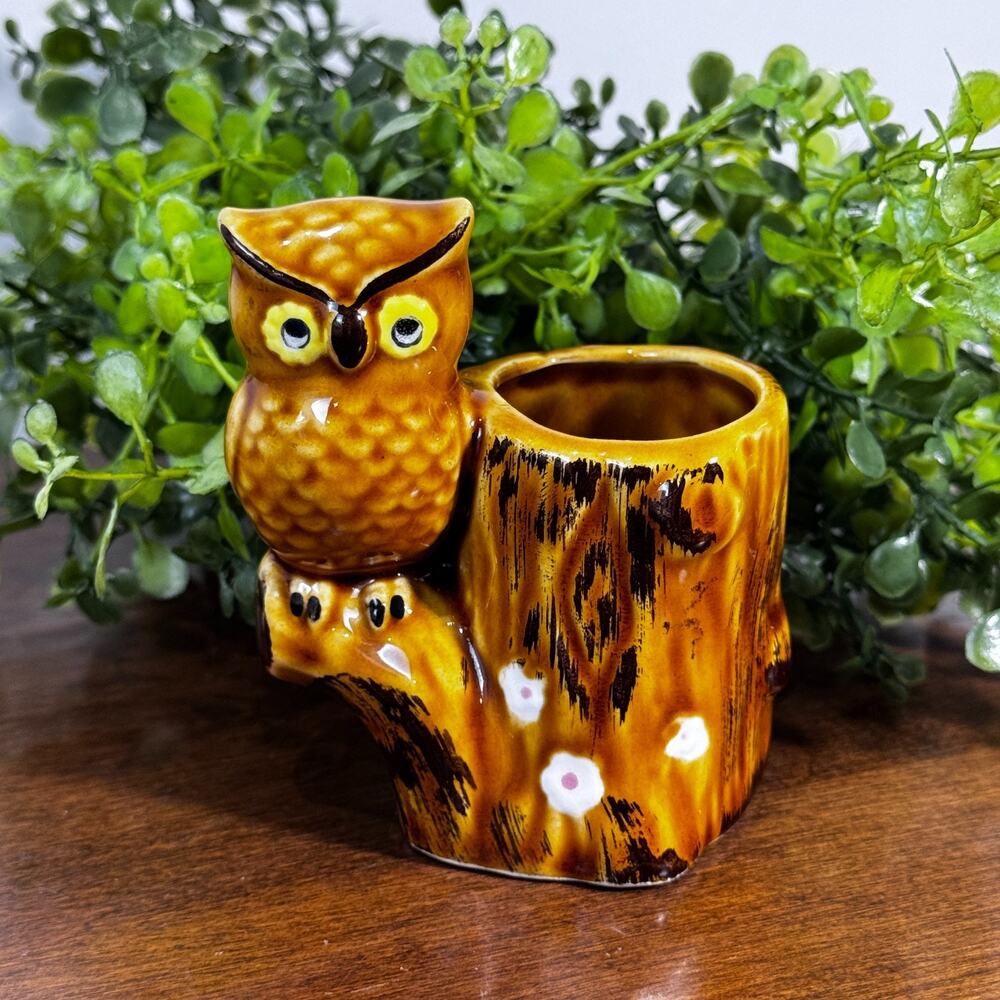 Vintage Owl Toothpick Holder Lego Japan Tree Stump